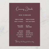 Wine Red Plum Mauve Fall Floral Wedding Programmakaart (Achterkant)