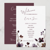 Wine Red Plum Mauve Fall Floral Wedding Programmakaart (Voorkant / Achterkant)
