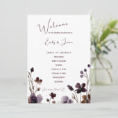 Wine Red Plum Mauve Fall Floral Wedding Programmakaart (Staand voorkant)
