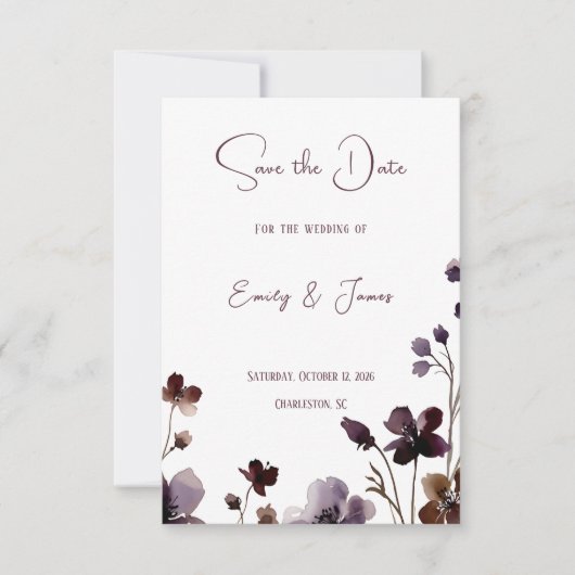 Wine Red Plum Mauve Fall Floral Wedding Save The Date (Voorkant)