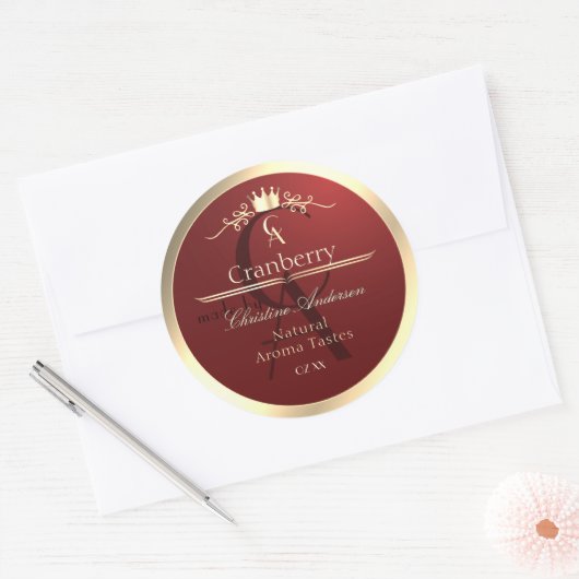 Wine Red Product Label with Gold Frame Monogram (Envelop)