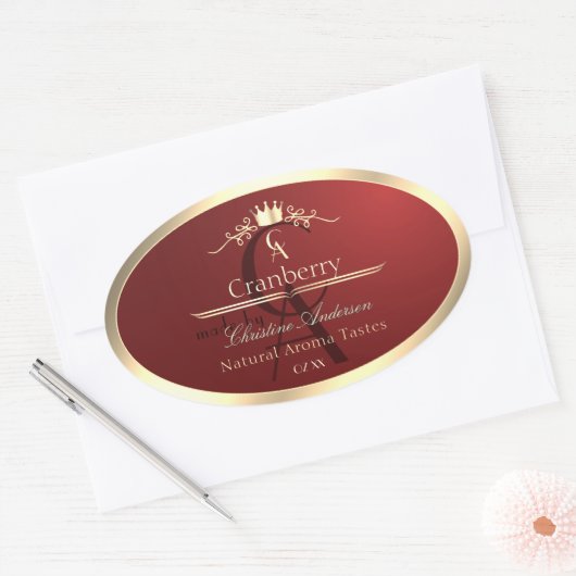 Wine Red Product Label with Gold Frame Monogram (Envelop)