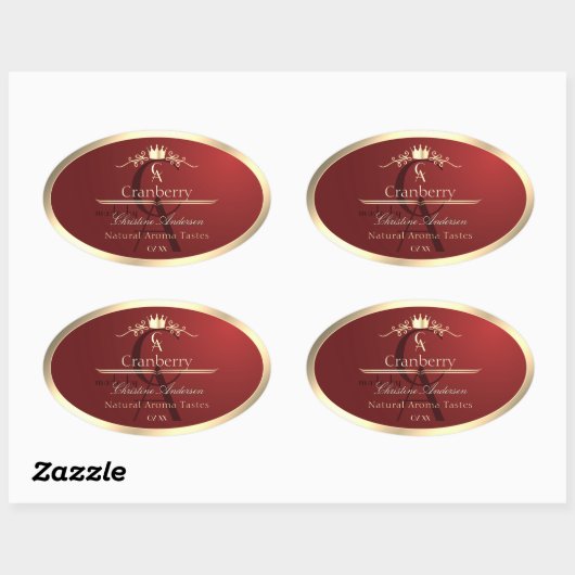 Wine Red Product Label with Gold Frame Monogram (Vel)
