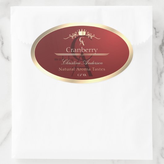 Wine Red Product Label with Gold Frame Monogram (Tas)