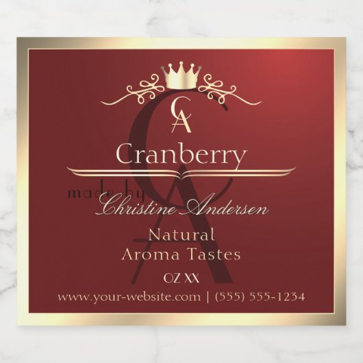 Wine Red Product Label with Gold Frame Monogram Likeurfles Etiket (Enkel label)
