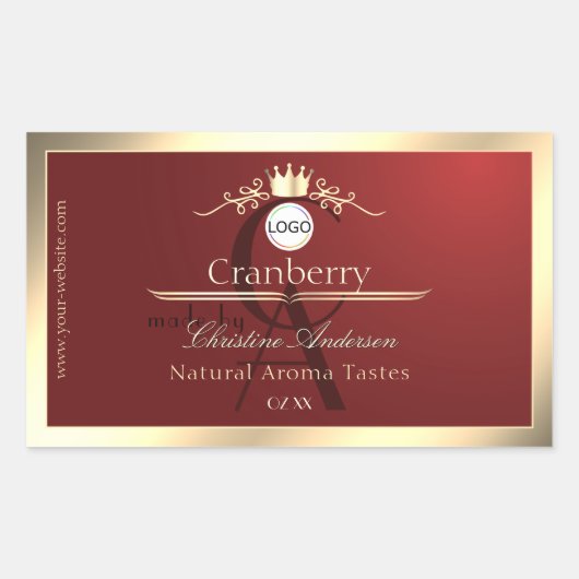 Wine Red Product Labels Gold Frame Logo Monogram (Voorkant)