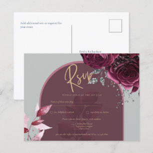 Wine Red Roses Burgundy Gold Weddenschap RSVP Briefkaart
