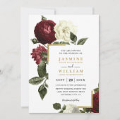 Wine Red Roses Rustic Country QR Code Wedding Kaart (Voorkant)
