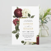 Wine Red Roses Rustic Country QR Code Wedding Kaart (Staand voorkant)
