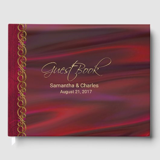 Wine Red Satin en Gold Kijk Weddenschap Boek (Voorkant)