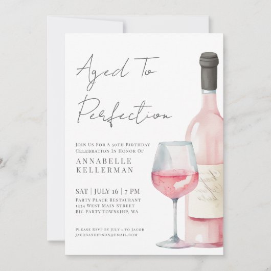 Wine Simple 50th Birthday Party Kaart (Voorkant)