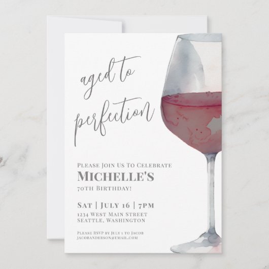 Wine Simple 70th Birthday Party Kaart (Voorkant)