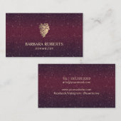 Wine Sommelier Gold Grapes Logo Burgundy Glitter Visitekaartje (Voorkant / Achterkant)