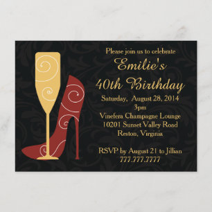 Wine Stiletto Heels Champagne Birthday Invitation Kaart