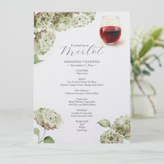 Wine Tasting Food Menu | Hydrangeas (Staand voorkant)