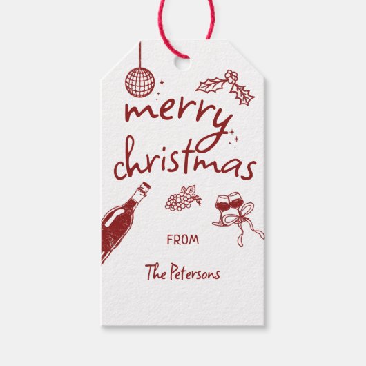 Wine Tasting Holiday Christmas Party Hand-Drawn Cadeaulabel (Voorkant)