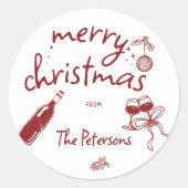 Wine Tasting Holiday Christmas Party Hand-Drawn Ronde Sticker (Voorkant)