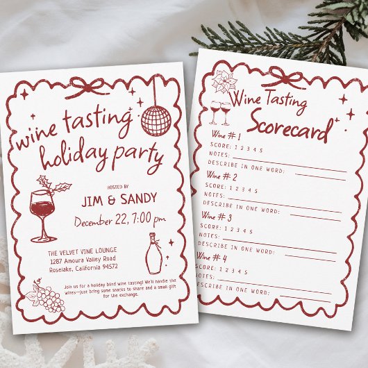 Wine Tasting Holiday Party Hand Drawn Whimsical Kaart
