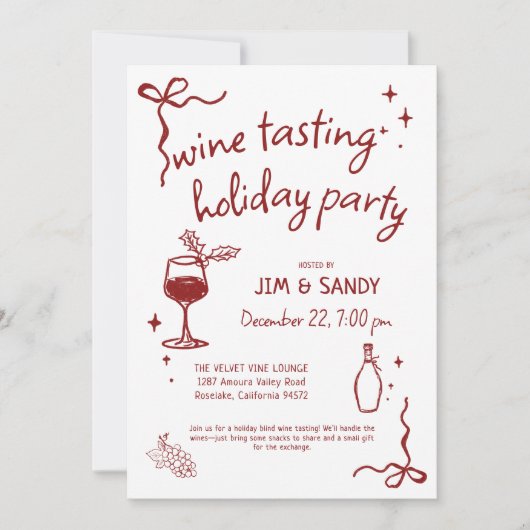 Wine Tasting Holidays Party Whimsical Christmas Feestdagenkaart (Voorkant)