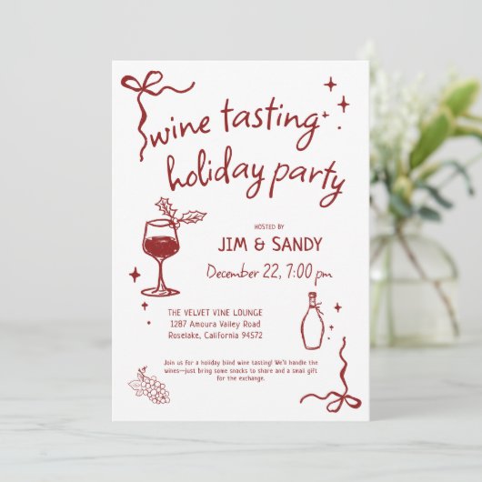 Wine Tasting Holidays Party Whimsical Christmas Feestdagenkaart (Staand voorkant)