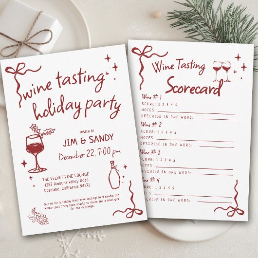 Wine Tasting Holidays Party Whimsical Christmas Kaart