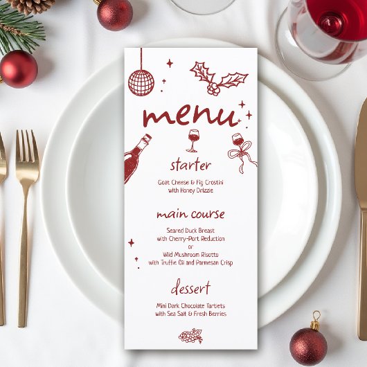 Wine Tasting Party Holiday Christmas Hand-Drawn Menu