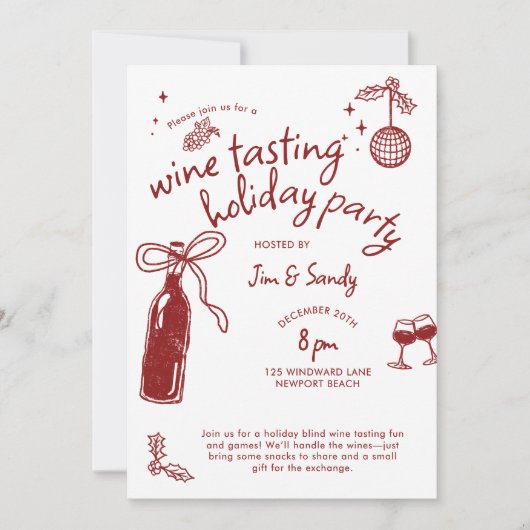 Wine Tasting Party Scorecard Game Doodle Holiday  Kaart (Voorkant)