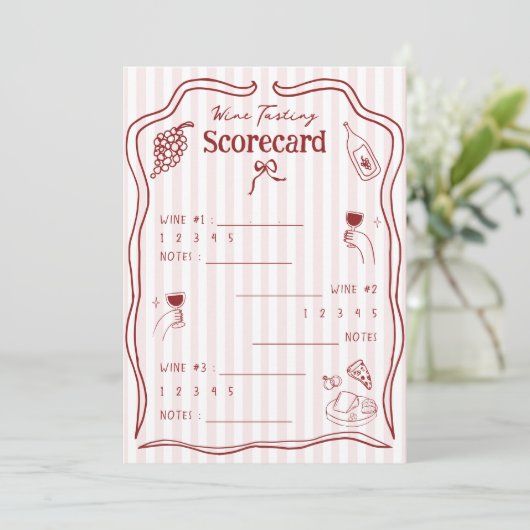 Wine Tasting Score Card Hand Drawn Rating Sheet Kaart (Staand voorkant)