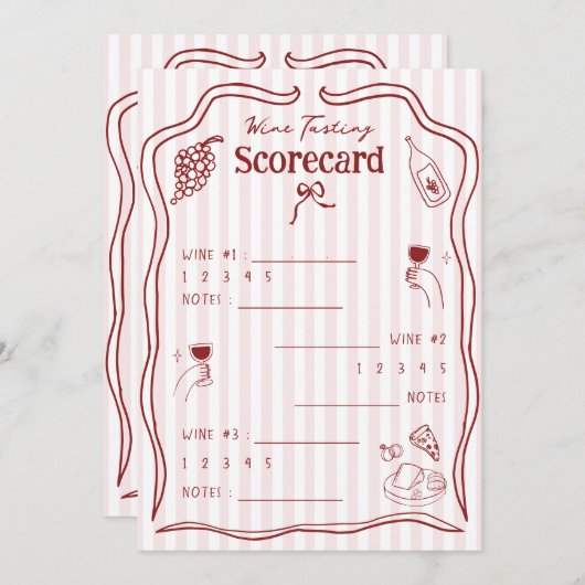 Wine Tasting Score Card Hand Drawn Rating Sheet Kaart (Voorkant / Achterkant)