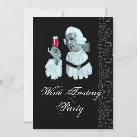 WINE TASTPARTIJ Damask Black White Champagne Kaart (Voorkant)