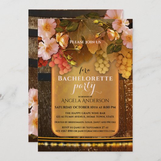 Wine Th-de-string Lights Bachelorette Kaart (Voorkant / Achterkant)