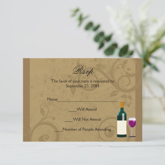 Wine Theme Matching RSVP Antwoorden Kaarten (Staand voorkant)