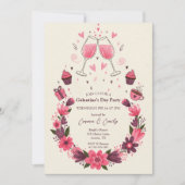 Wine Toast Floral Galentine's Invitation Kaart (Voorkant)