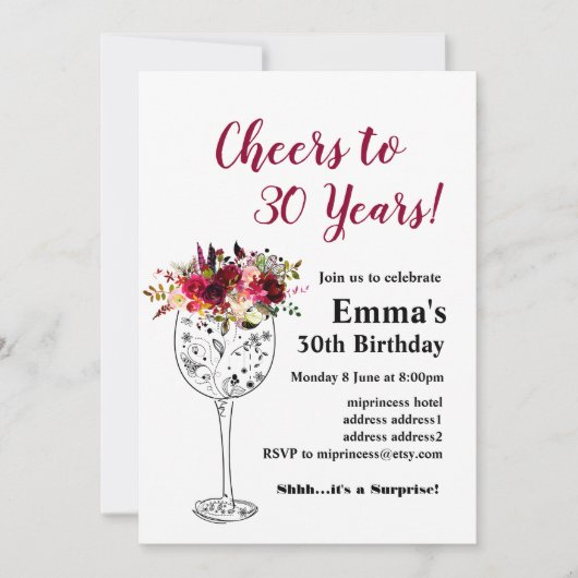 Wine verjaardagsuitnodiging, Cheers to! Kaart (Voorkant)