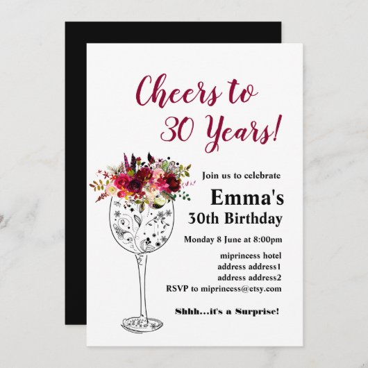 Wine verjaardagsuitnodiging, Cheers to! Kaart (Voorkant / Achterkant)