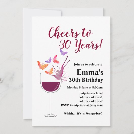 Wine verjaardagsuitnodiging, Cheers to! Kaart (Voorkant)