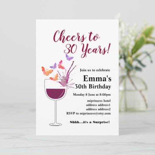 Wine verjaardagsuitnodiging, Cheers to! Kaart (Staand voorkant)