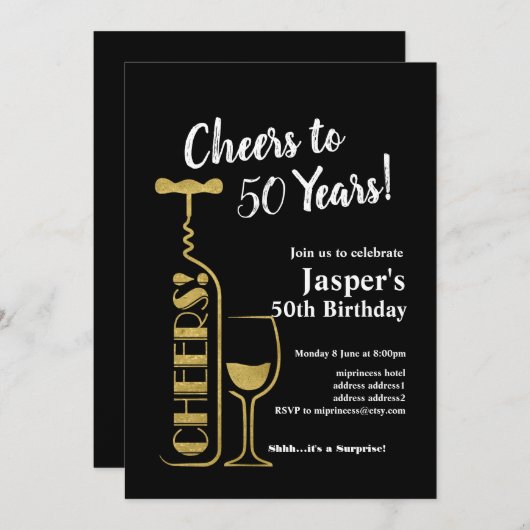 Wine verjaardagsuitnodiging, Cheers to! Kaart (Voorkant / Achterkant)