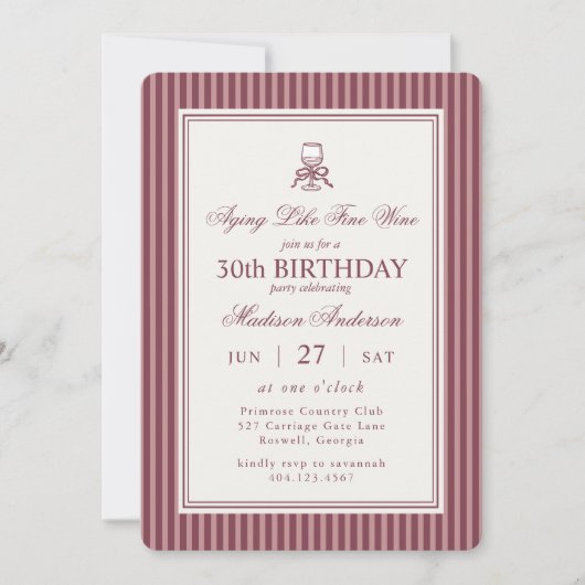 Wine Vineyard Club Old Money Striped Red Birthday Kaart (Voorkant)
