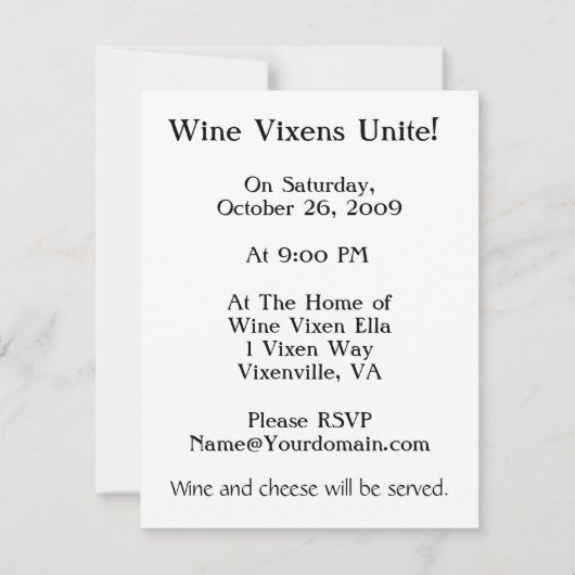 Wine Vixen Event Kaart (Achterkant)