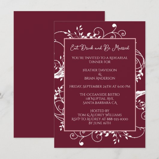 Wine Vlourish repesial Dinner Invitation Kaart (Voorkant / Achterkant)