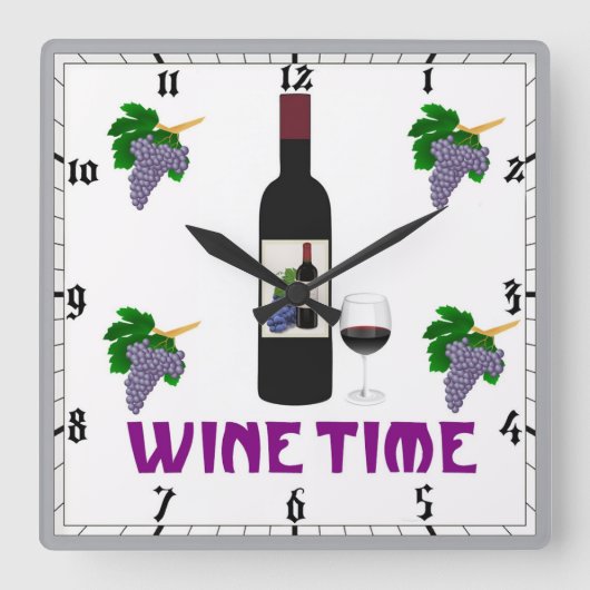 Wine Wall Clock Vierkante Klok (Voorkant)