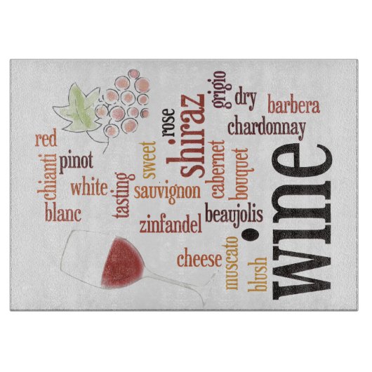 Wine Word Cloud Design Glass Cutting Board Snijplank (Voorkant)
