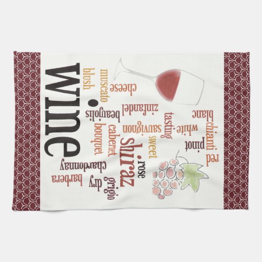 Wine Word Cloud Design Kitchen Towel Theedoek (Horizontaal)