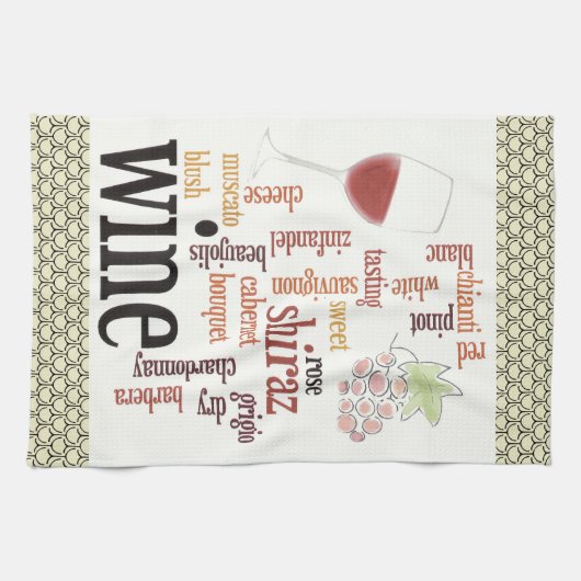 Wine Word Cloud Design Kitchen Towel Theedoek (Horizontaal)