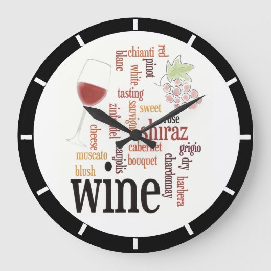 Wine Word Cloud Design Wall-kast Grote Klok (Voorkant)