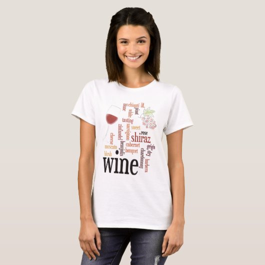 Wine Word Cloud T-Shirt (Voorkant volledig)