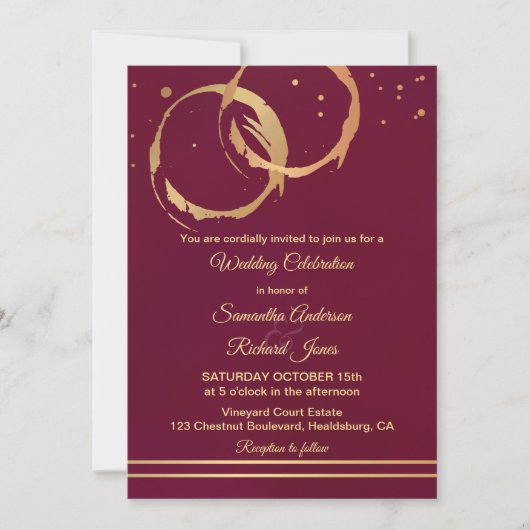 Winery Burgundy Marsala Gold Wedding Uitnodiging (Voorkant)