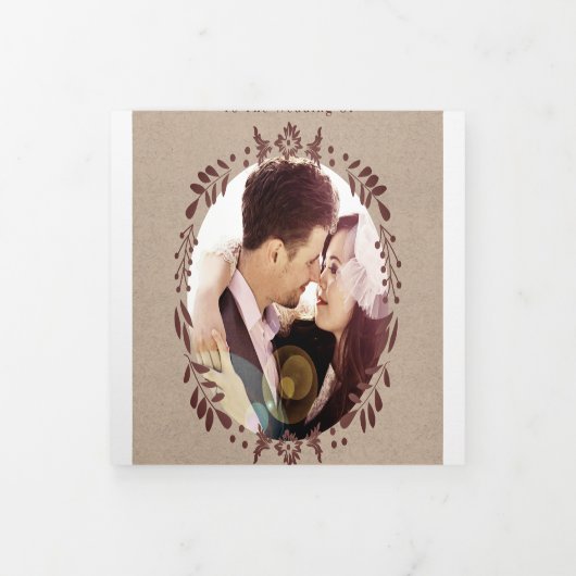 Winery Burgundy Wreath Wedding Photo Itinerary Drieluik Uitnodiging (Cover)