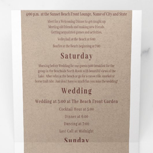 Winery Burgundy Wreath Wedding Photo Itinerary Drieluik Uitnodiging (Binnenzijde eerst)